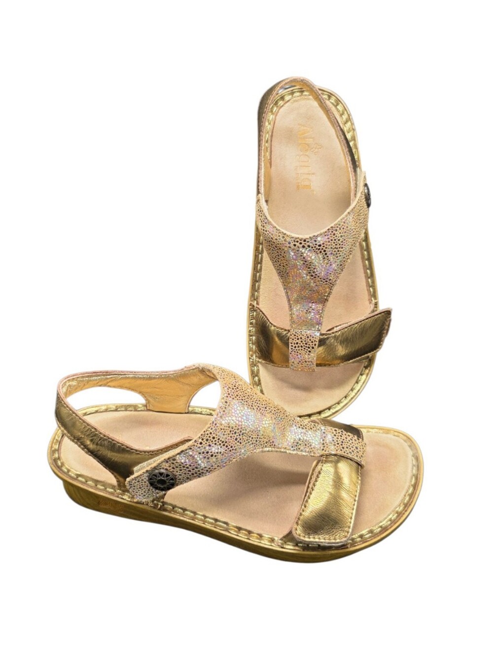Alegria Kendra KEN-680 Gold Iridescent Leather Sandals EU 38 (7.5-8)